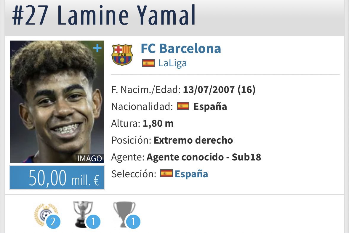 Lamine Yamal được định giá trên trang Transfermarkt